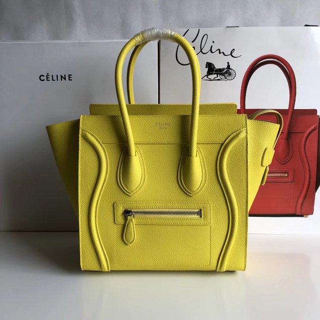 Celine original grained calfskin micro luggage handbag 189793 yellow