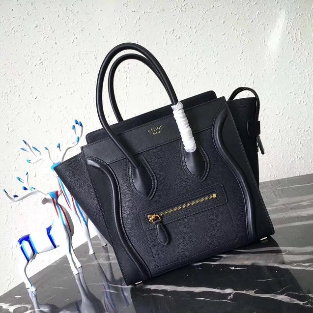 Celine original smooth&grained calfskin micro luggage handbag 189793 black