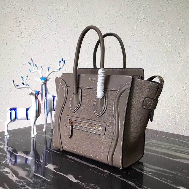 Celine original smooth&grained calfskin micro luggage handbag 189793 grey