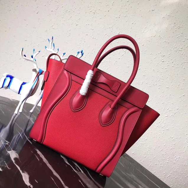 Celine original smooth&grained calfskin micro luggage handbag 189793 red