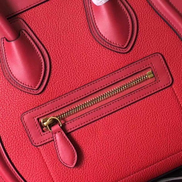 Celine original smooth&grained calfskin micro luggage handbag 189793 red