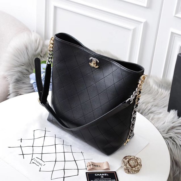 2020 CC original calfskin hobo handbag AS0414 black