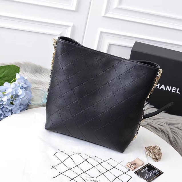 2020 CC original calfskin hobo handbag AS0414 black