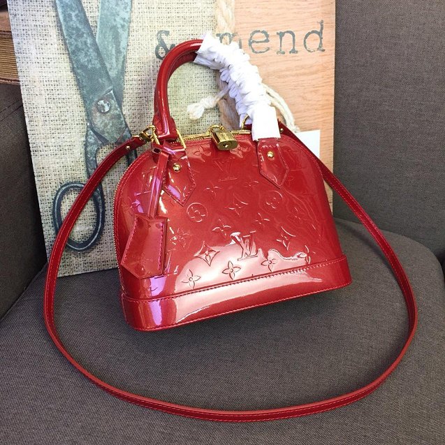 Louis vuitton original monogram vernis leather alma BB M90174 red