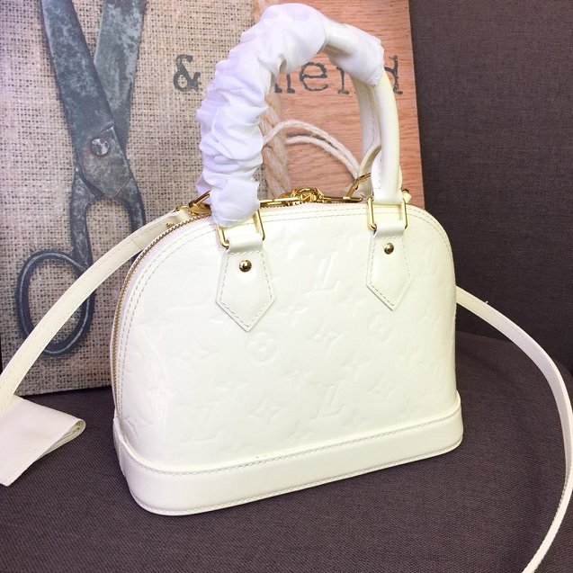 Louis vuitton original monogram vernis leather alma BB M90174 white