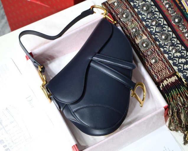 2019 Dior original calfskin mini saddle bag M0447 navy blue