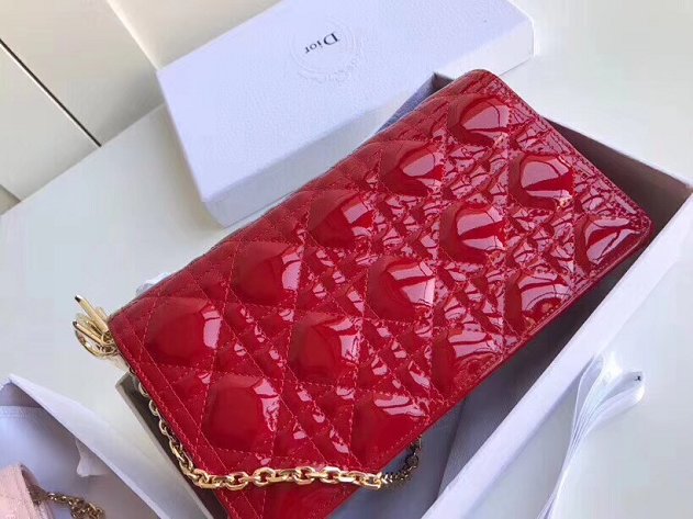 2019 Lady dior original patent calfskin clutch S0204 red