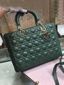 Dior original lambskin large Lady dior bag black M0566 green