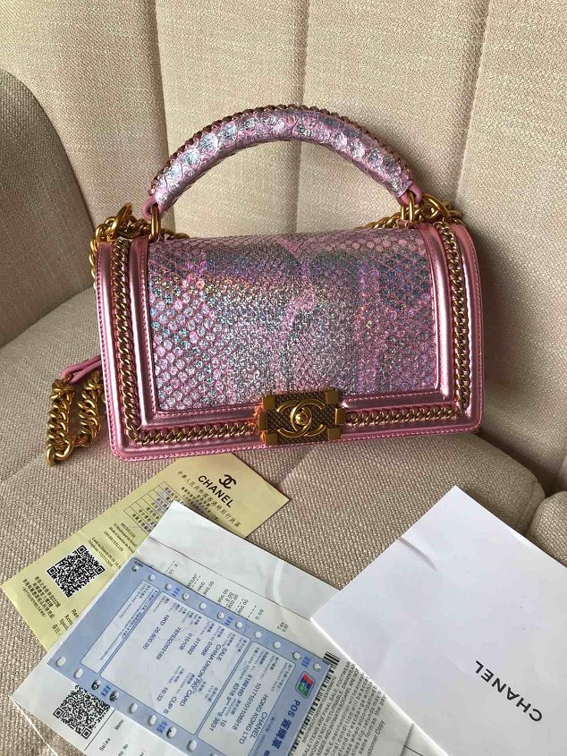 CC original python leather medium le boy handbag A94804 pink