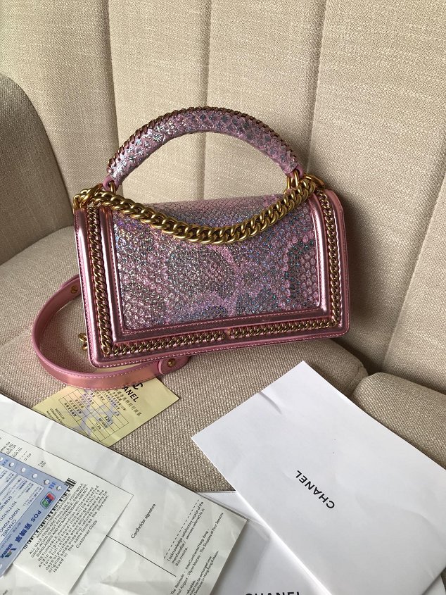 CC original python leather medium le boy handbag A94804 pink