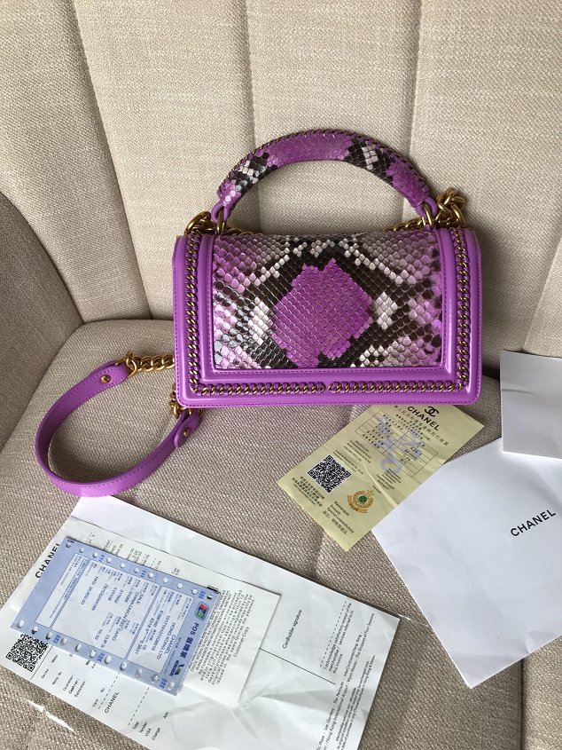 CC original python leather medium le boy handbag A94804 purple