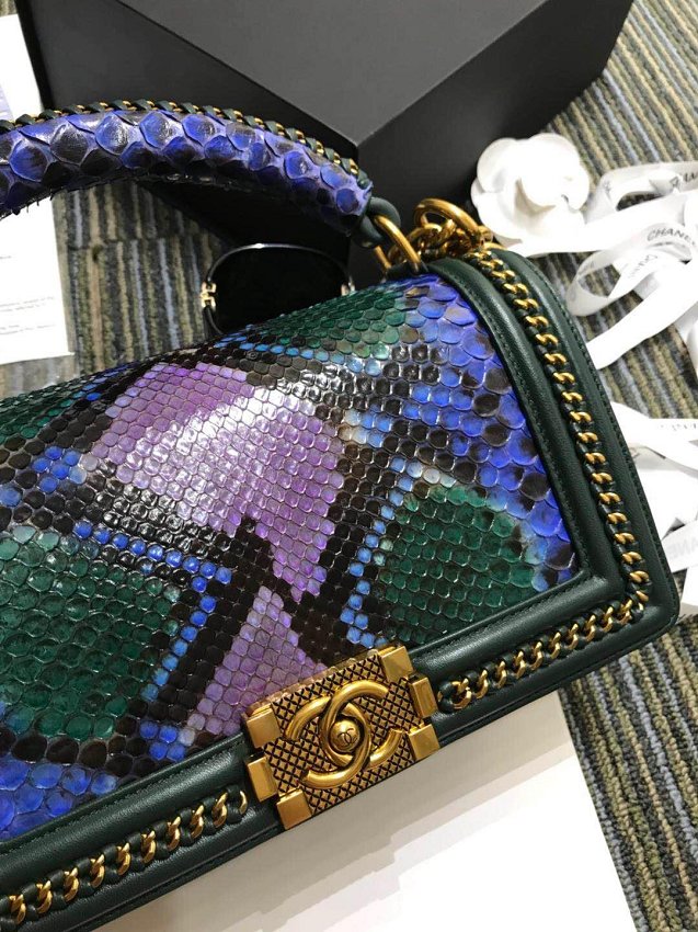 CC original python leather le boy handbag A94804 blackish green&blue