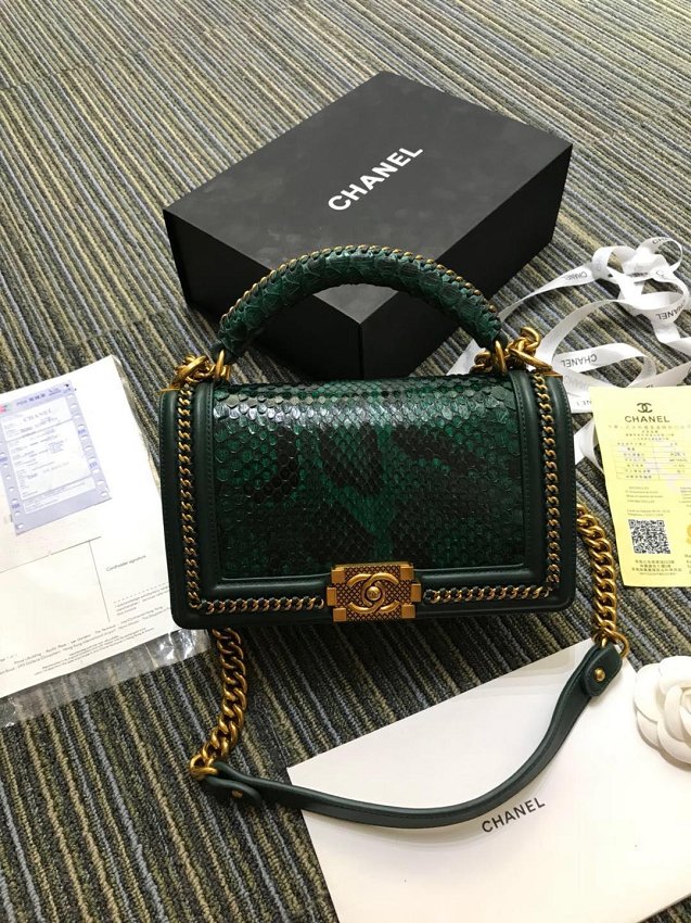 CC original python leather le boy handbag A94804 green
