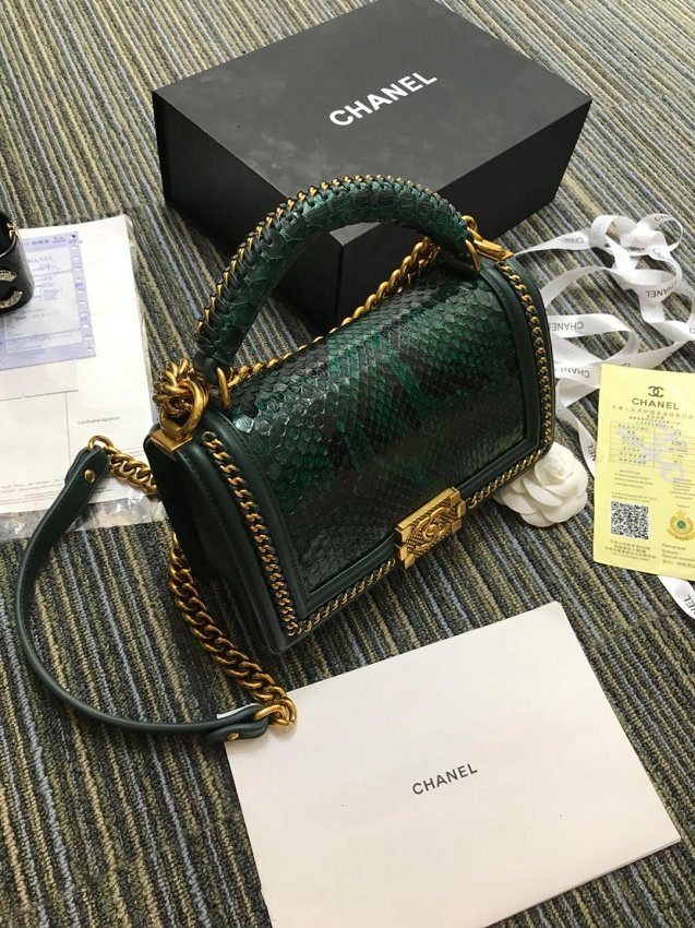 CC original python leather le boy handbag A94804 green