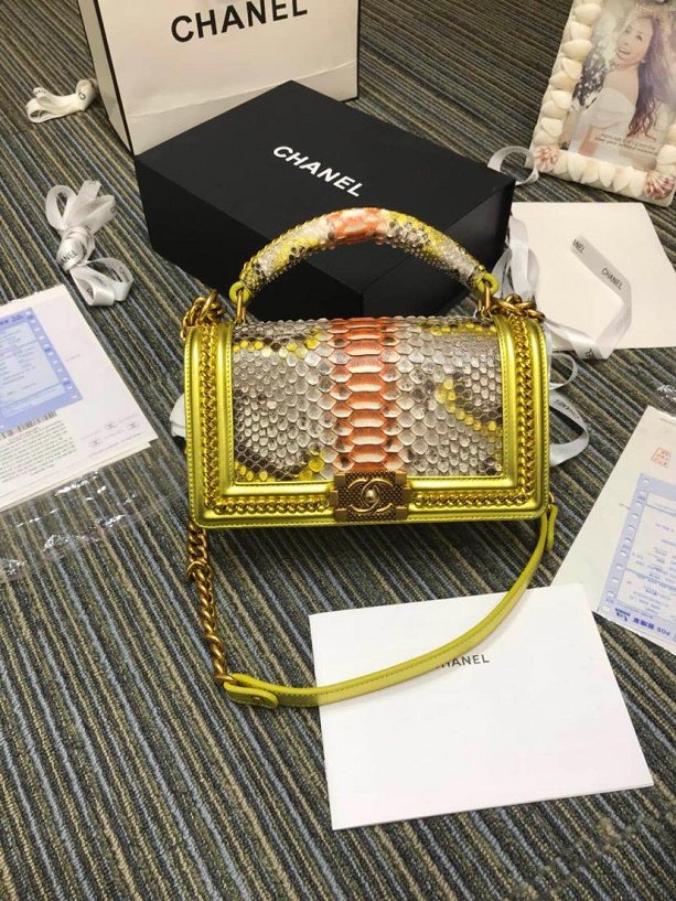 CC original python leather le boy handbag A94804 yellow