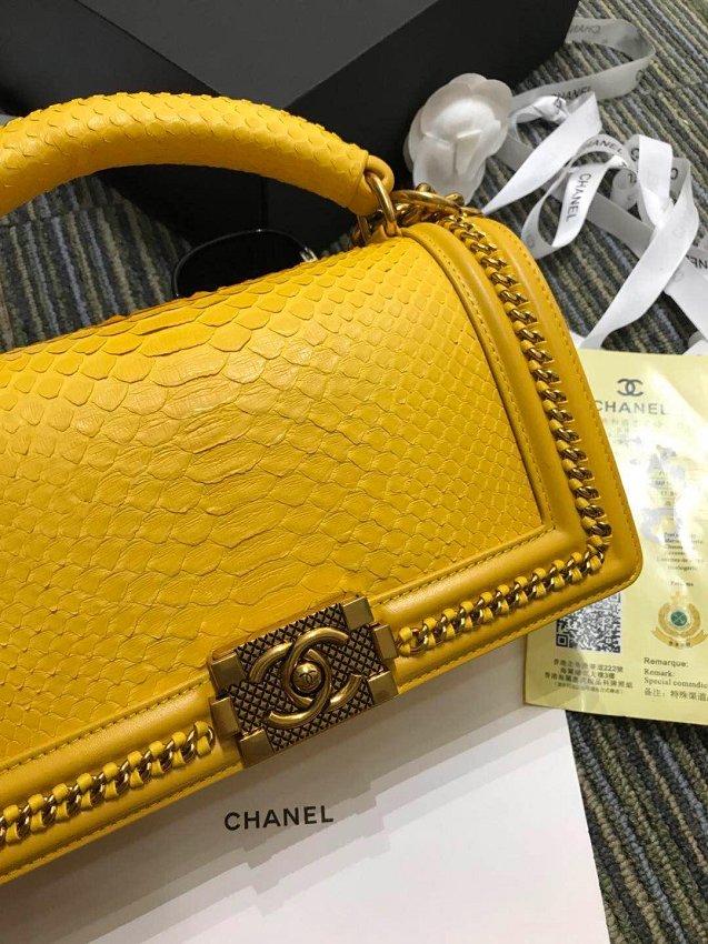 CC original python leather le boy handbag A94804 yellow