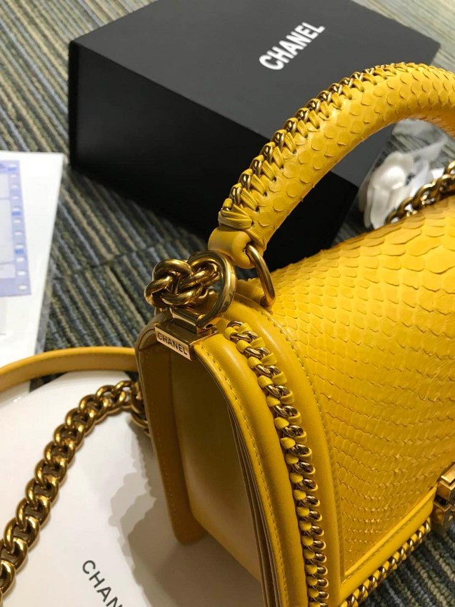 CC original python leather le boy handbag A94804 yellow