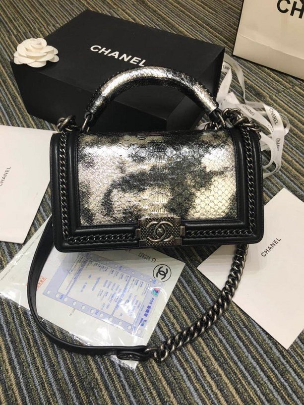 CC original python leather medium le boy handbag A94804 black&white