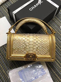 CC original python leather medium le boy handbag A94804 gold