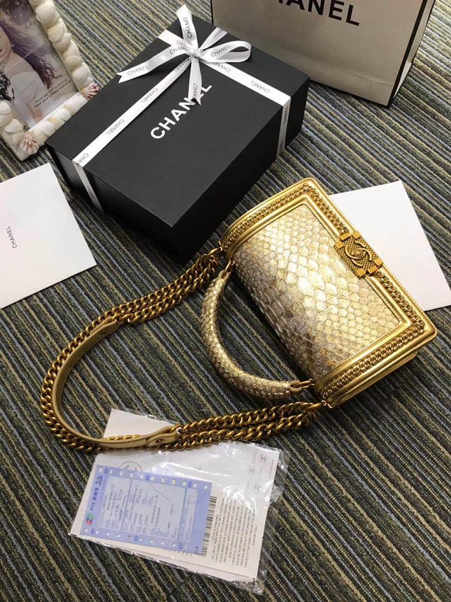 CC original python leather medium le boy handbag A94804 gold