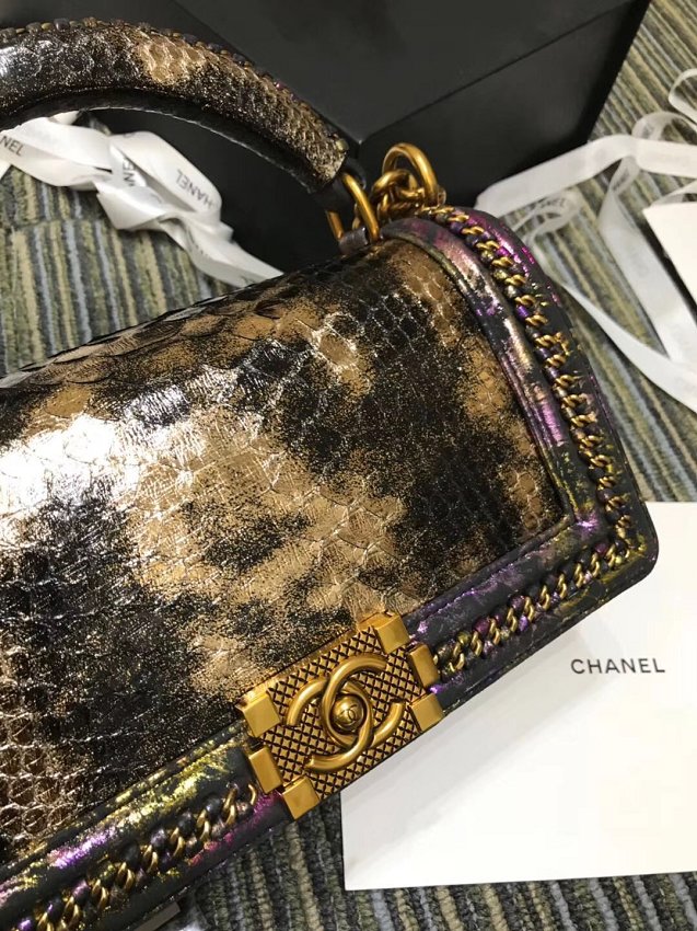 CC original python leather medium le boy handbag A94804 gold&purple