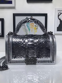 CC original python leather medium le boy handbag A94804 silver