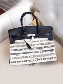 Hermes original calfskin&canvas birkin bag H03679 black