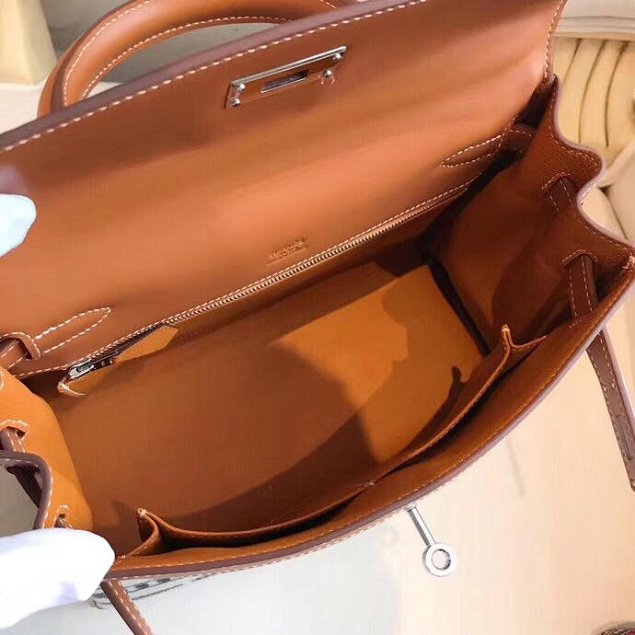 Hermes original calfskin&canvas kelly bag H03677 coffee