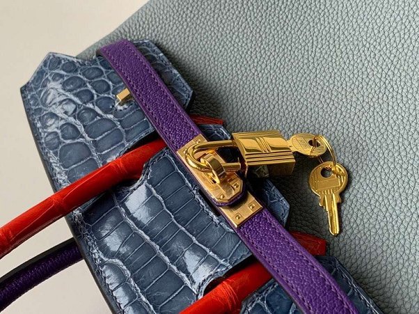 Hermes original handmade crocodile togo leather birkin bag H0035 light blue
