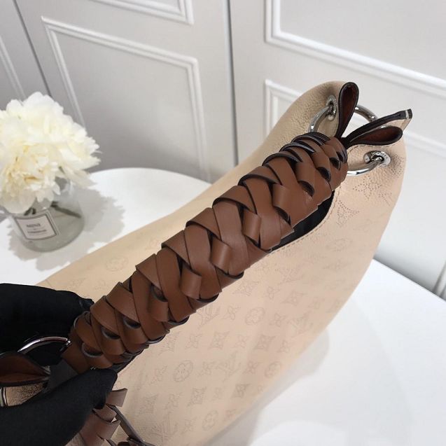 2019 louis vuitton original mahina leather carmel hobo bag M53188 cream 