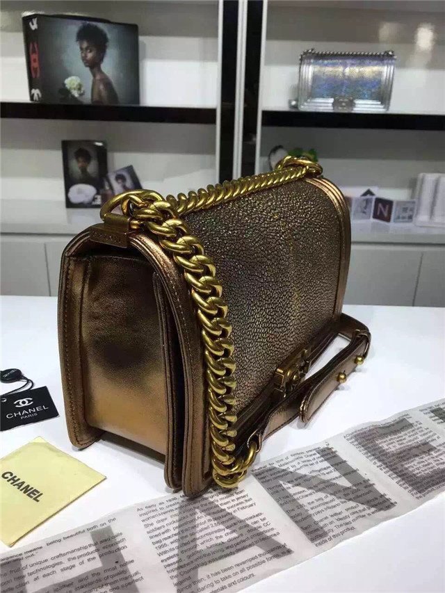 CC original genuine stingray skin boy bag A67086 gold