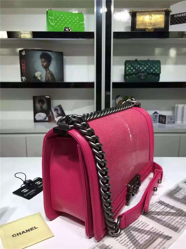 CC original genuine stingray skin boy bag A67086 rose red