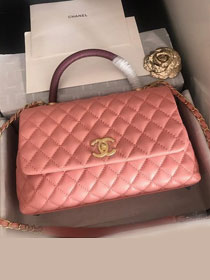 2019 CC original grained calfskin large coco handle bag A92991 pink