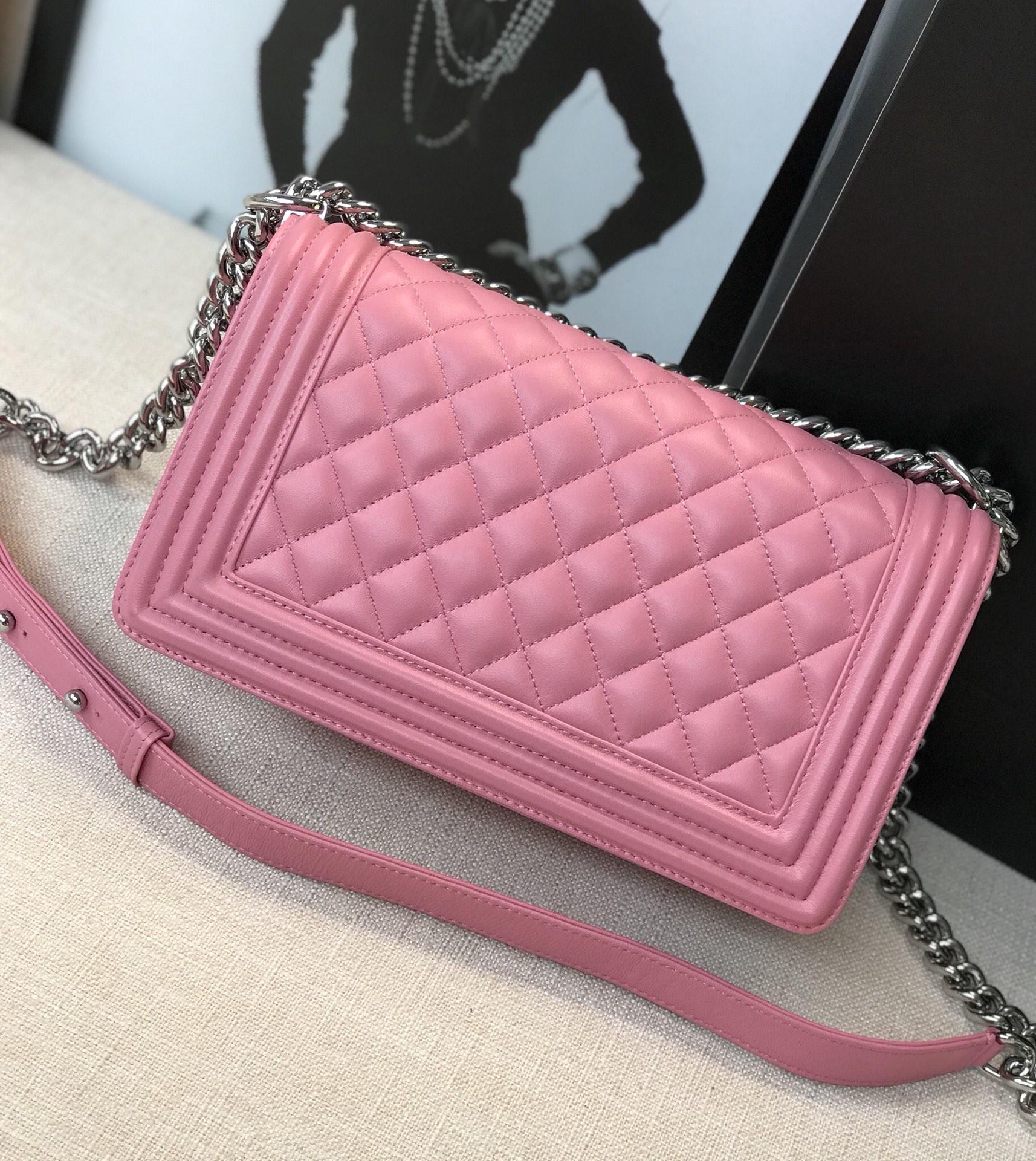 CC original lambskin boy medium handbag 67086 pink(shiny metal)