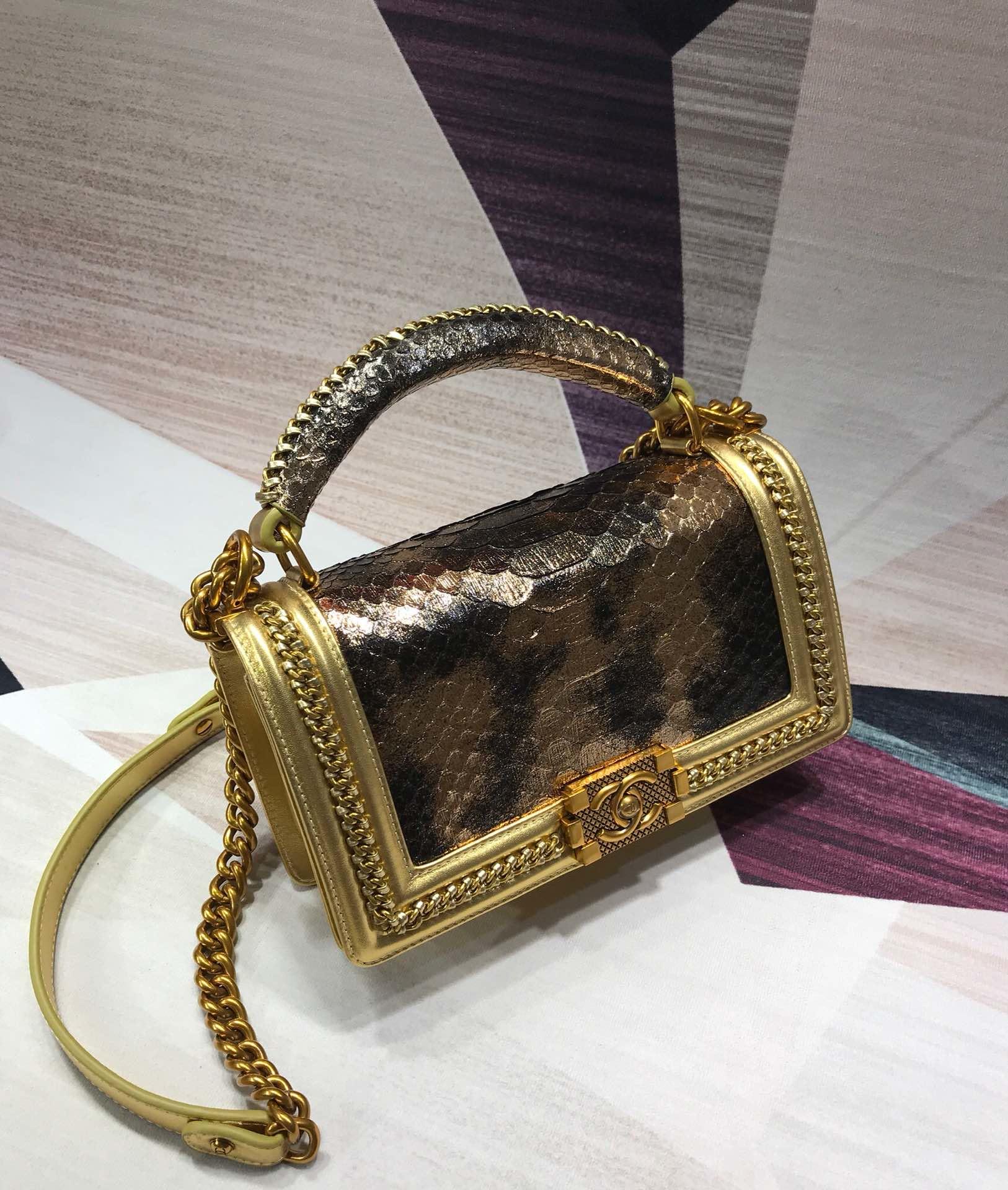 CC original python leather medium boy handbag A94804 gold