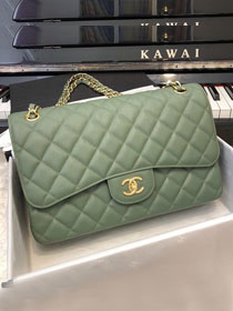 CC original grained calfskin large double flap bag A58600 olive