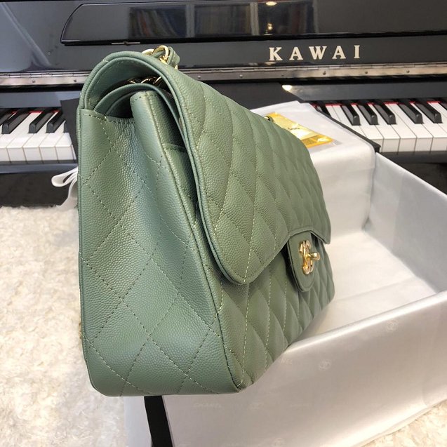 CC original grained calfskin large double flap bag A58600 olive