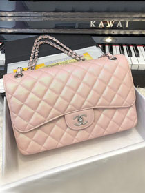 CC original grained calfskin large double flap bag A58600 pink