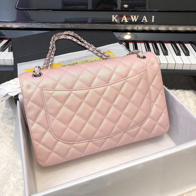 CC original grained calfskin large double flap bag A58600 pink