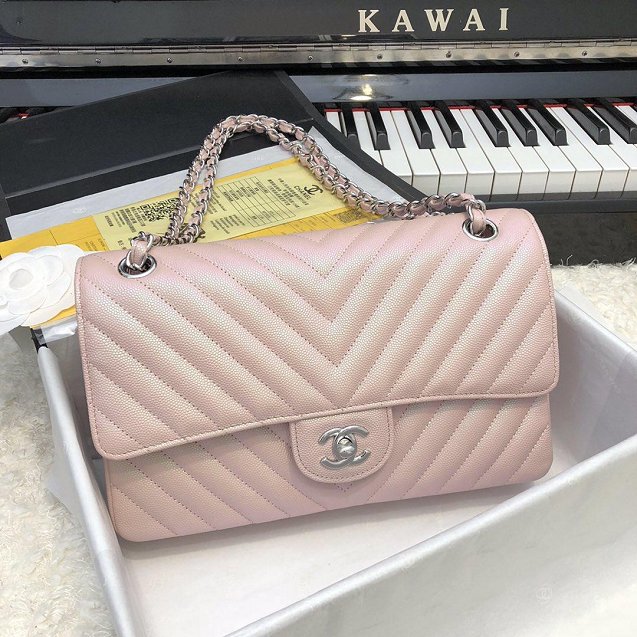 CC original grained calfskin medium double flap bag A01112-2 pink