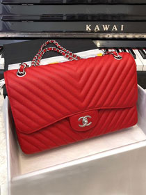 CC original grained calfskin large double flap bag A58600-2 red