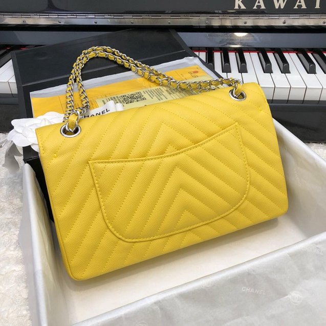 CC original grained calfskin medium double flap bag A01112-2 yellow