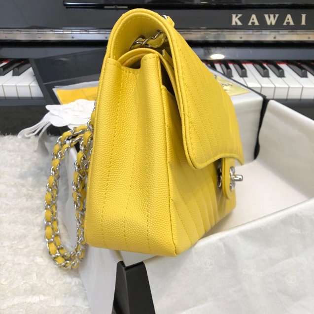 CC original grained calfskin medium double flap bag A01112-2 yellow