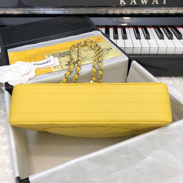 CC original grained calfskin medium double flap bag A01112-2 yellow