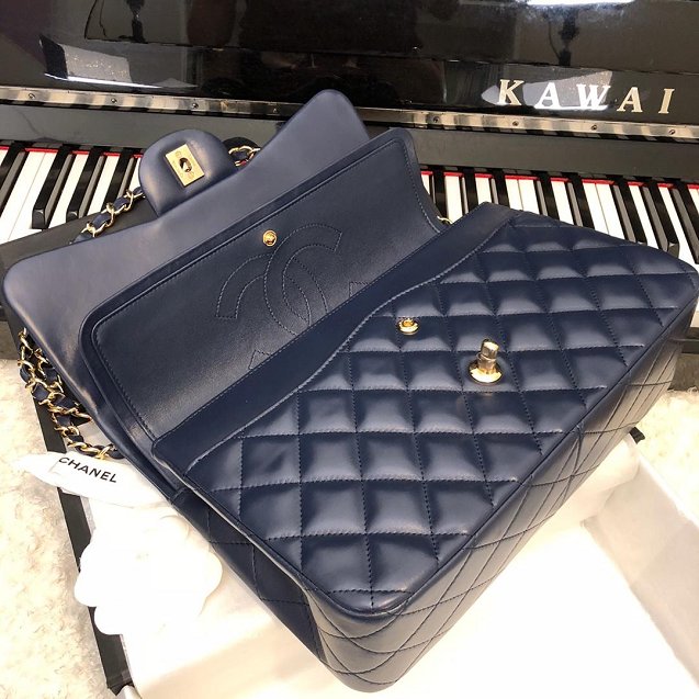 CC original handmade lambskin large flap bag HA58600 navy blue