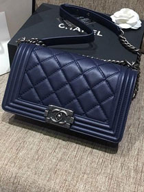 CC original calfskin medium boy handbag 67086-5 navy blue