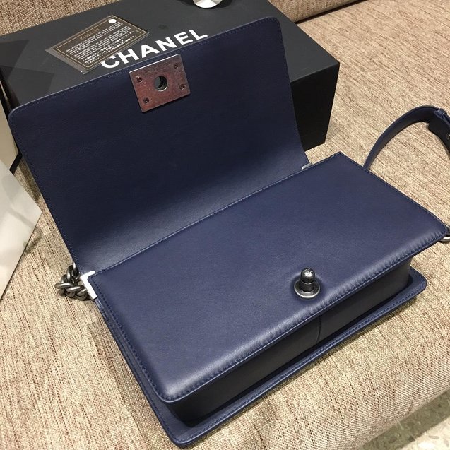 CC original calfskin medium boy handbag 67086-5 navy blue