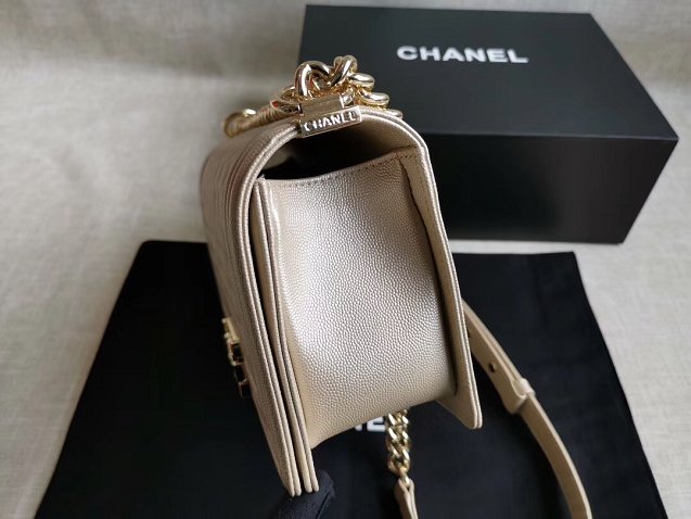 CC original handmade grained calfskin medium boy handbag HA67086 light gold(shiny metal)