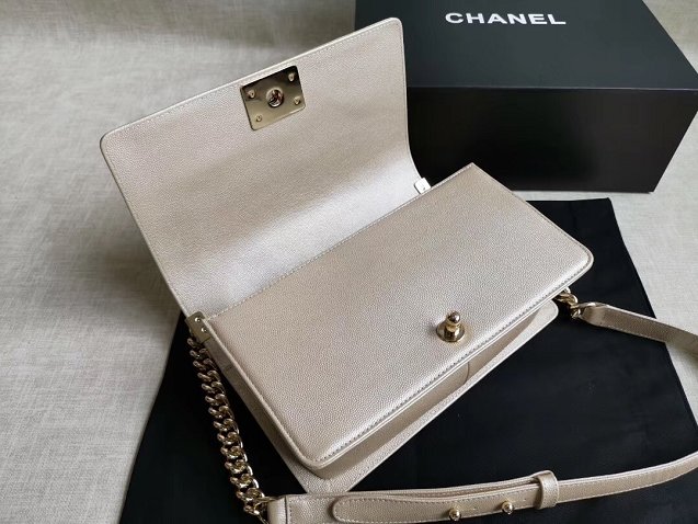 CC original handmade grained calfskin medium boy handbag HA67086 light gold(shiny metal)