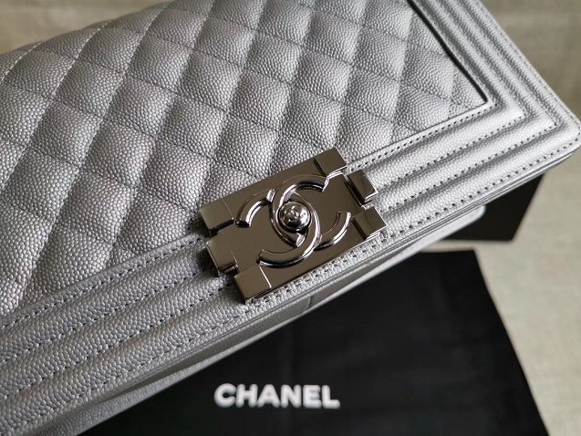 CC original handmade grained calfskin medium boy handbag HA67086 silver(shiny metal)